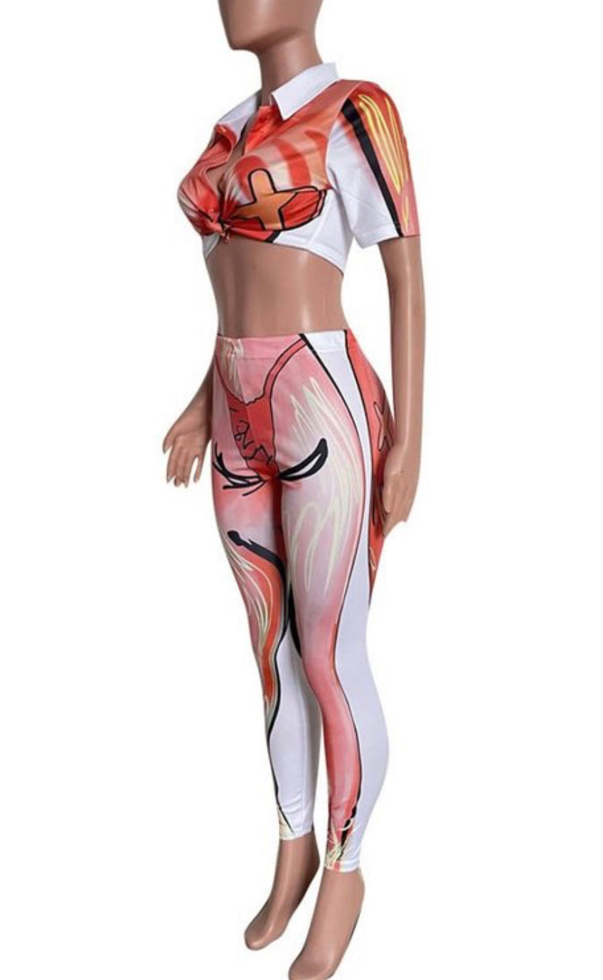 Flaming Pant Set - White